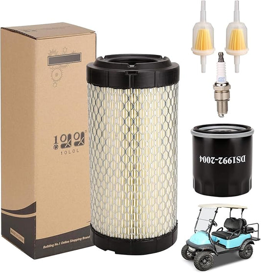 10L0L Golf Cart Tune Up Kit for Club Car Precedent 2004 up with FE290 FE350 Kawasaki Motor, Include Air Filter Oil Filter & Spark Plug, OEM# 102558201, 102003201, 1016467