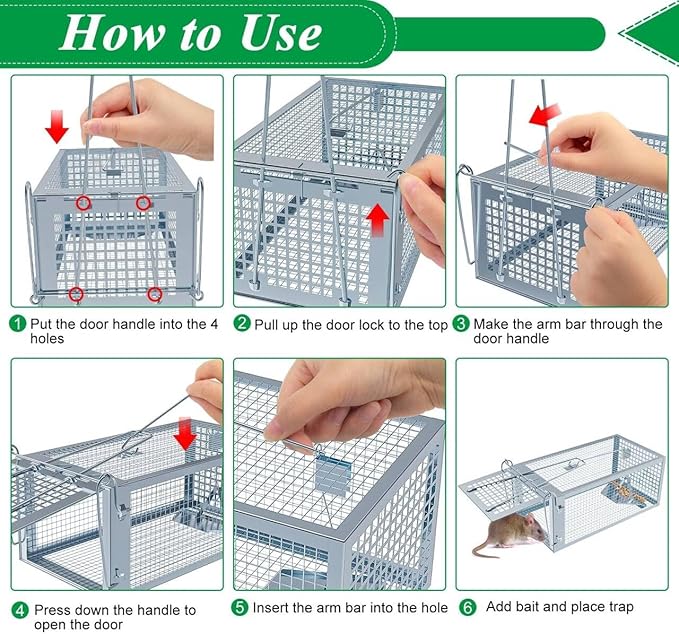 2 Packs Humane Rat Trap Outdoor, Wanqueen Humane Mouse Traps Indoor, Small Rodent Chipmunk Trap and Other Live Animal Cage Catch and Release