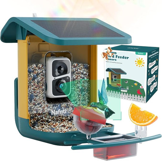 2K Smart Bird Feeder with Camera for Outdoor, Solar Powered, AI Identify 10,000+ Birds, 1.8L, IP65 Waterproof, Squirrel Proof, Live View Alerts, Various DIY Addons, Ideal Gift for Bird Watching