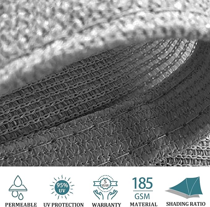 Shade&Beyond Sun Shade Sail Breathable UV Block Outdoor Covering Cloth for Backyard, Pool, 10'X10'X14.1', Light Grey (Customized Available)