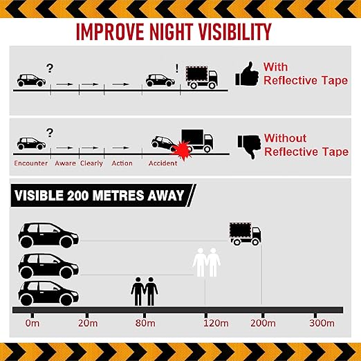 2 Inch X 200 Feet Black Yellow Arrow Reflective Hazard Safety Warning Caution Tape, Reflector Industrial Marking Tape for Trailers Vehicles Stairs Steps Floor Boats Outdoor Waterproof