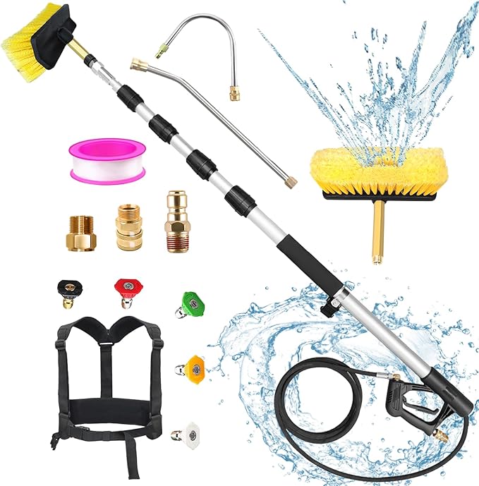 24ft Pressure Washer Extension Wand with Brush Gutter Cleaner Heavy Duty Telescopic Power Washer Wand Spray Gun Extension Pole Lance