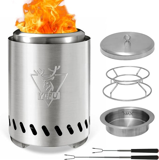 YEFU Smokeless Tabletop Fire Pit, Indoor Outdoor Table Top Firepit Fueled by Wood Pellet, Portable Mini Stove with Bag & Rack & Fireproof Mat, 5.5 in