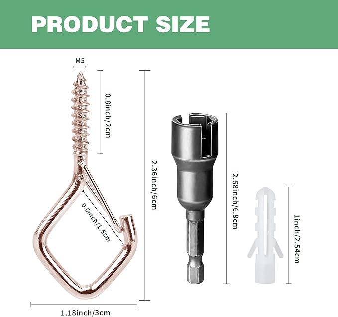 20 PCS Ceiling Hooks for Hanging Plants,Screw Hooks for Wind Chimes,Bird Feeder,Lanterns,Christmas Decorations Outdoor String Lights (Rose Gold)