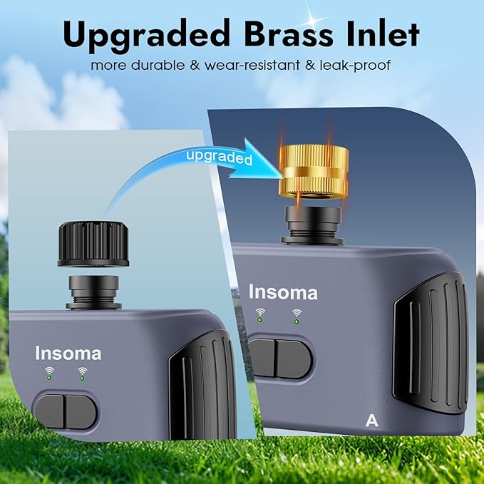 2 Zones WiFi Water Timer Brass Inlet, Sprinkler Timer for Garden Hose, APP Remote Control WiFi Hose Timers with Gateway, Voice Control with Alexa, Rain Delay and Manual Mode for Yard Lawn Watering