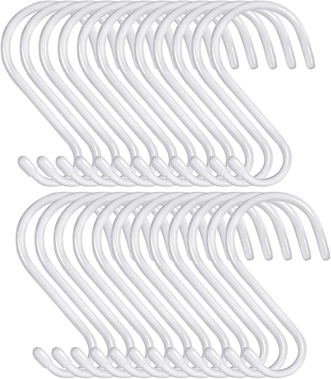 24 Pack 4 Inch Vinyl Coated S Hooks - Heavy Duty Large S Hooks for Hanging Plants, Closet, Garden, Jeans, Jewelry, Pot, Pan, Cups, Towels