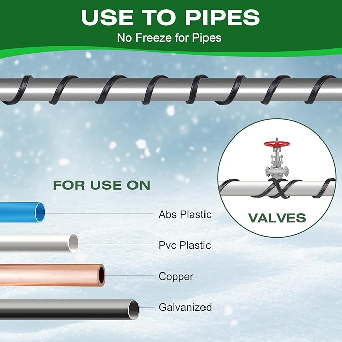 200FT Heat Tape for Water Pipes，-40°F Anti-Freeze De-Icing Heating Tape, Pipe Insulation Heating Cable for Insulation/Roof Snow Removal, Gutter Heating Cable, Heated Water Hose 120V 5W/ft