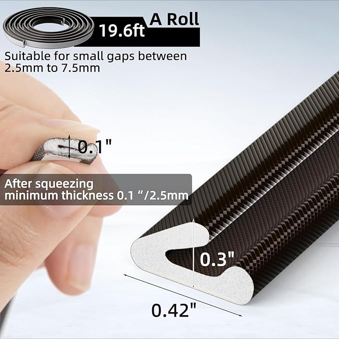 1 Pack*19.6 Ft Self-Adhesive V Shape Foam Window Weather Stripping Door Seal Insulation Strip for Winter, Soundproof Exterior Front Frame Gap Filler, Draft Stopper Tape Noise Light Blocker (Brown)
