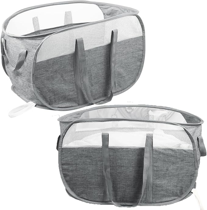 2 Pcs Collapsible Laundry Baskets, Tear Proof Pop Up Hamper With Dual Handles, Durable Foldable Basket, Easy to Carry for Home, Room, Bedroom, Dorm, Travel - Gray