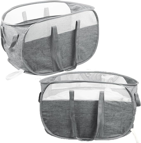 2 Pcs Collapsible Laundry Baskets, Tear Proof Pop Up Hamper With Dual Handles, Durable Foldable Basket, Easy to Carry for Home, Room, Bedroom, Dorm, Travel - Gray