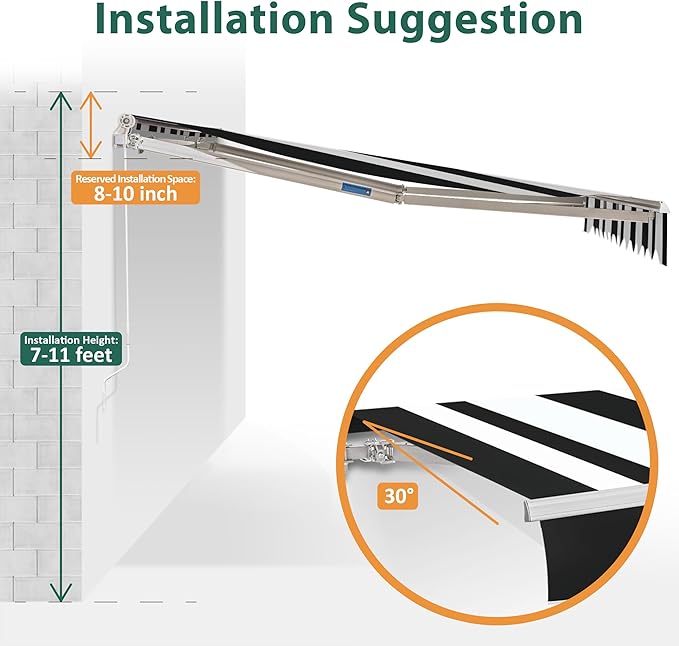 MCombo 11.5x9.5 Feet Manual Retractable Patio Door Window Awning Sunshade Shelter Outdoor Canopy,1210 (White with Black Stripes, 11.5'(L) x 9.5'(W))