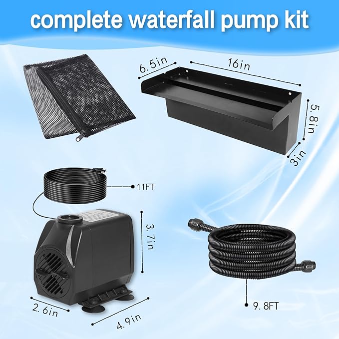 16 Inch Pond Waterfall Spillway Kit with 800GPH Pump, Waterfall for Pond Up to 5000 Gallon Pools, Waterfall Spillways for Garden, Pond, Patio Water Feature, Spillway for Outdoor Waterfall