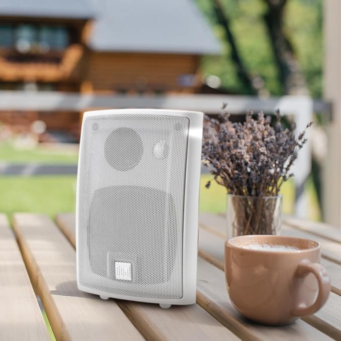 Dual Electronics LU43PW 4" 3-Way High Performance Outdoor Indoor Wired Speakers | Effortless Set Up | Home, Pool, Patio, Garage Use | Weather Resistant | Expansive Stereo Sound Coverage | White
