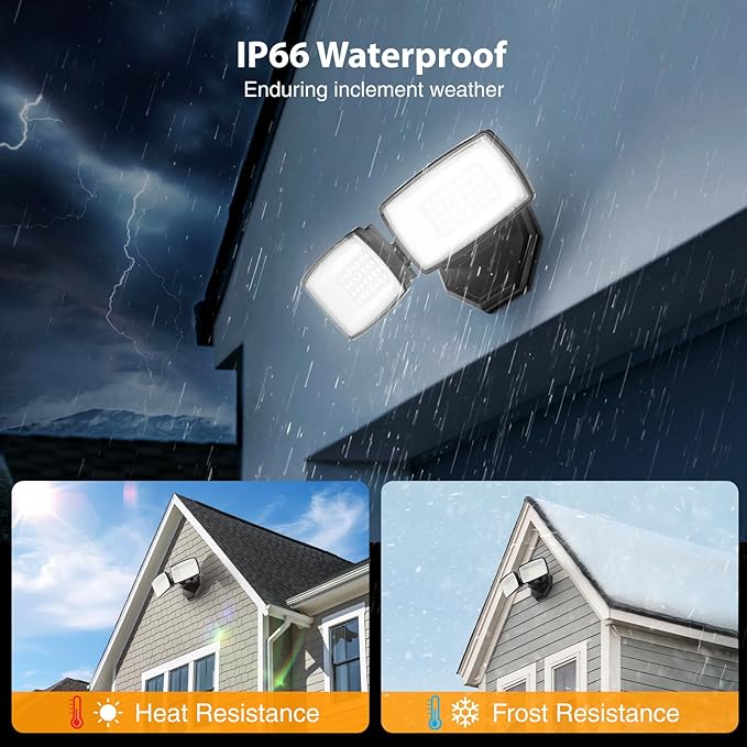 Onforu 3200LM Flood Lights Outdoor, 32W 6500K LED Security Light Manual Switch Controlled, IP66 Waterproof Outdoor Lights, Wall Mount Exterior Flood Light with 2 Adjustable Heads Floodlights Outside