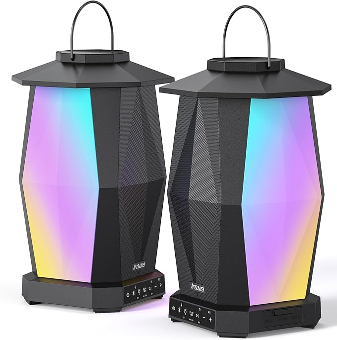 Inwa Outdoor Bluetooth Speakers, Linkable Wireless Speaker Up to 100 Speakers, IPX5 Waterproof, Beat-Driven Light Show, Seamlessly to Phone, TV Box, for Patio, Yard, Pool (MZ-320, 2 Pack)
