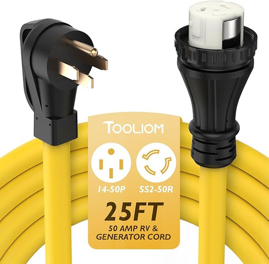 TOOLIOM 50 Amp Generator Cord, NEMA 14-50P/SS2-50R Twist Lock 50 AMP for RV, 125/250V 12500W 6/3+8/1 AWG STW Generator Extension Cord, ETL Listed (25FT)