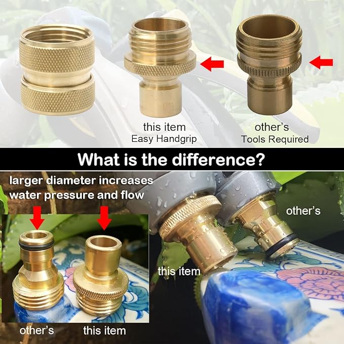 PLG Brass Garden Hose Quick Connect Fittings 3/4 Inch - Leak-Proof for Nozzles, Watering & Car Washing, 4 Pack