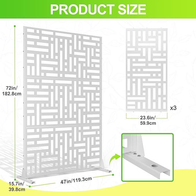 Outdoor Privacy Screen,72" H×47" W Metal Privacy Screen, Freestanding Privacy Fence Panels for Patio