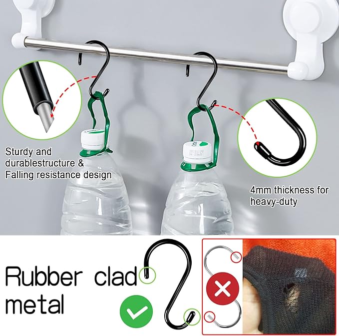 24 Pack 4 Inch Heavy Duty Large S Hooks - Vinyl & Rubber Coated Non Slip Metal S Hooks for Hanging Plants, Closet, Garden, Jeans, Jewelry, Pot, Pan, Cups, Towels