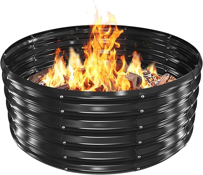 Metal Fire Pit Ring/Bonfire Fire Ring- 40 Inches Diameter, 0.8 MM Thick,1.5 ft High, Durable and Stylish for Outdoor Fire Pits,Patios and Camping (Black, 3.3X3.3X1.5 ft)