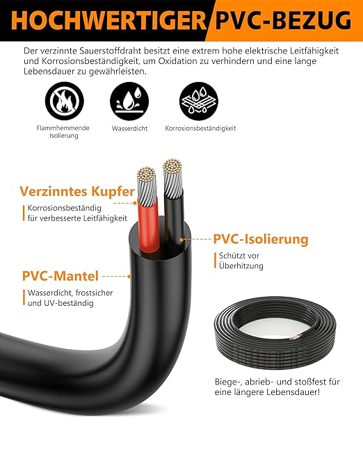 18 AWG 2 Conductor Stranded PVC Electrical Wire - 82.02FT, Oxygen-Free Tinned Copper Core, 12V/24V Low Voltage Flexible Cable for Automotive/Marine LED Strips, Solar Lighting, RV Wiring