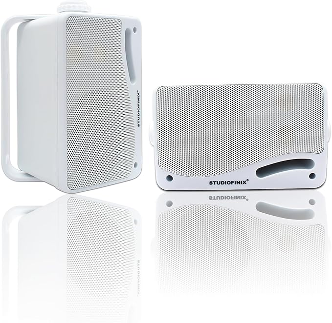 STUDIOFINIX Passive Outdoor Speakers Wired Waterproof -3.5 Inch 3 Way 200W Surface Marine & Wall Mount Speakers, Suitable for Home, Boat, Poolside, Patio, Indoor Outdoor Use（White