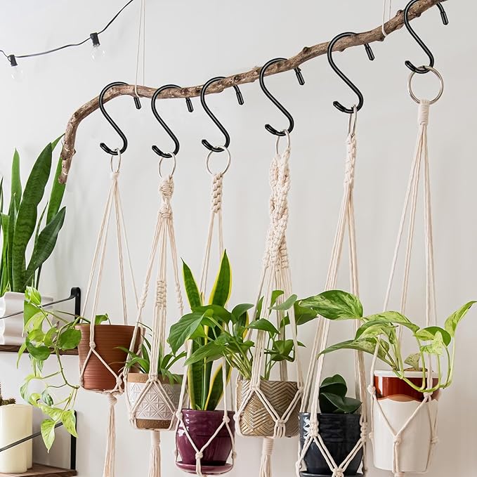 12 Pack 4 Inch S Hooks for Hanging Plants,Heavy Duty S Hook Vinyl Coated Non Slip Clothes Black S Hooks Pot Rack Closet Hooks for Hanging Plants, Clothes, Kitchen Utensil, Pots, Pans, Bags