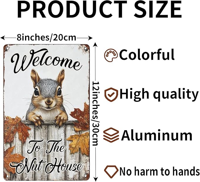 Metal Signs Welcome To The Nut House Tin Signs Aluminum Sign for Living Room Bedroom Bar Cafe Yard Garden Office Wall Decor 12×8 Inch