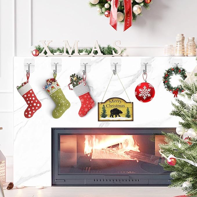 25 Small Wall Hooks for Hanging, with 30 Removable Strips, Clear Hanger Hooks, Damage-Free Utility Hooks with Adhesive Strips, Wire Toggle Wall Hook for Key, Hat, Decor, Door, Clear, Value Pack