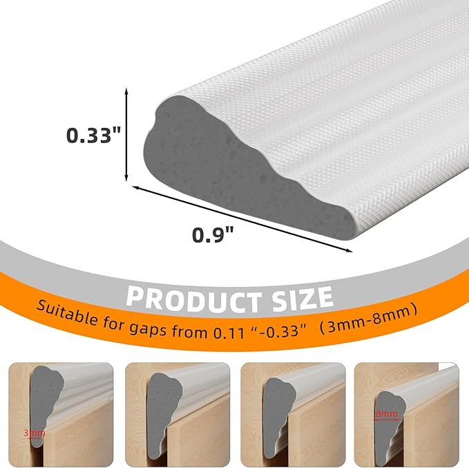 1 Pack*9.8 Ft Self-Adhesive Wedge Foam Window Weather Stripping Door Seal Strip, Soundproof Exterior Front Door Frame Gap Filler, Draft Stopper Foam Tape Noise Light Blocker (White)