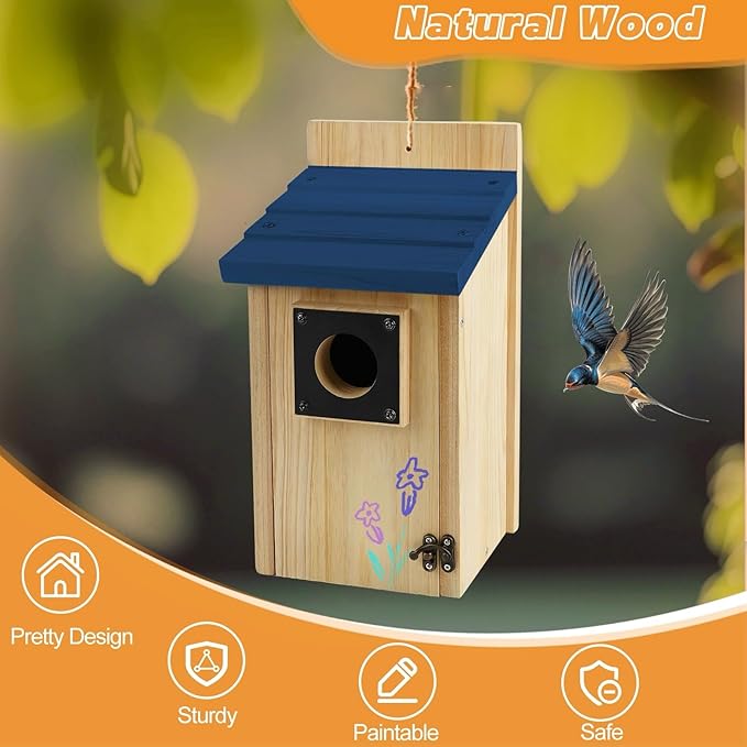 Wooden Bird Houses for Outside with Paint Set, Crafts & DIY Birdhouse Kits for Adults & Kids to Build, Bird House Outdoor for Bluebird Finch Swallow Wren Chickadee