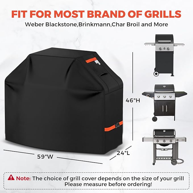 Grill Cover 600D Heavy Duty, Universal Fit Waterproof BBQ Grill Protector with Adjustable Straps, Weatherproof Outdoor Oven Cover for All Seasons