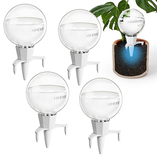 NiHome 4PCS Clay Base Plant Self-Watering Globes for Indoor Use, 17oz Large Capacity Slow Release Water Reservoir Automatic Watering System with Easy Setup for Houseplants Home Office Balcony Planters