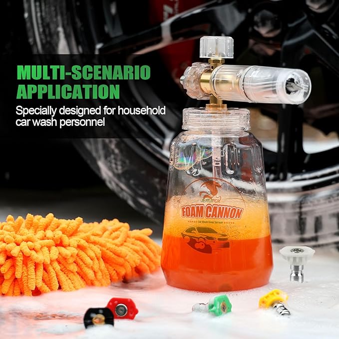 Foam Cannon for Pressure Washer, Pressure Washer Gun with Foam Cannon and 5 Power Washer Sprayer Nozzles Tips for Car Wash Kit Power Washer Gun Foam Soap Cannon for Car Snow Foam Lance