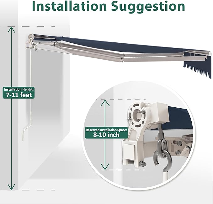 MCombo 13.2x7.8 Feet Manual Retractable Patio Door Window Awning Sunshade Shelter Outdoor Canopy,1308 (Dark Blue, 13.2'(L) x 7.8'(W))