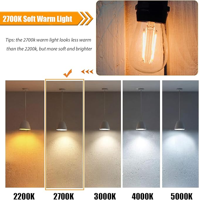 15 Pack Replacement Bulbs for String Lights, 2W S14 Shatterproof Waterproof LED Outdoor Light Bulbs, 2700K Soft White, E26 Base, AC120V, Not Dimmable