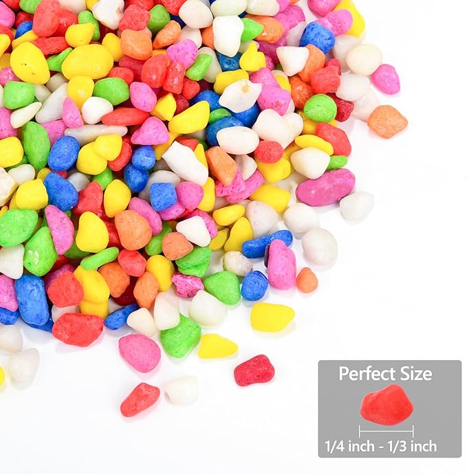 2LB Succulent and Cactus Gravel Pebbles, 1/4 Inch - 1/3 Inch Natural Decorative Polished Stones, River Rocks for Plants, Aquariums, Vases, Terrarium and Outdoor Gardening, 7 Mixed Colors
