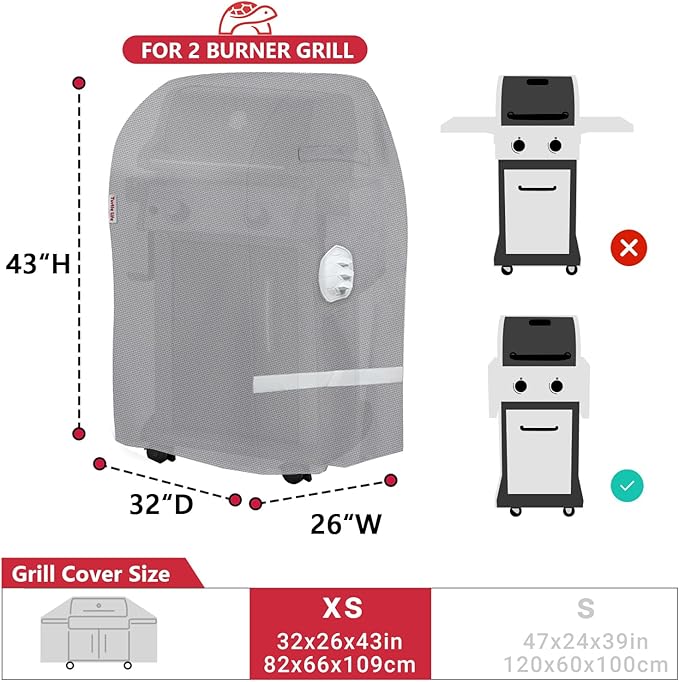 Turtle Life BBQ Grill Cover, 32 Inch Heavy Duty Waterproof 2 Burner Barbecue Gas Grill Covers for Weber Spirit Char-Broil Performance, Gray