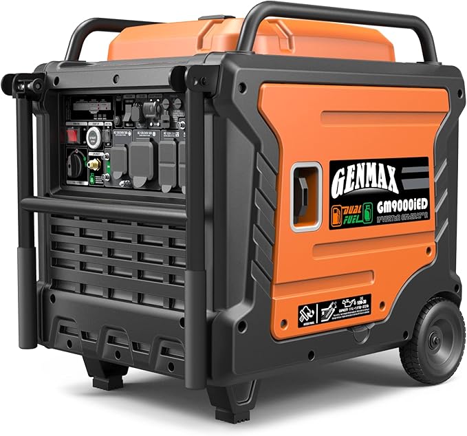 GENMAX Portable Generator, 9000W Super QuietDual Fuel Portable Engine with Parallel Capability, Remote/Electric Start, Ideal for Home backup power.EPA Compliant (GM9000iED)