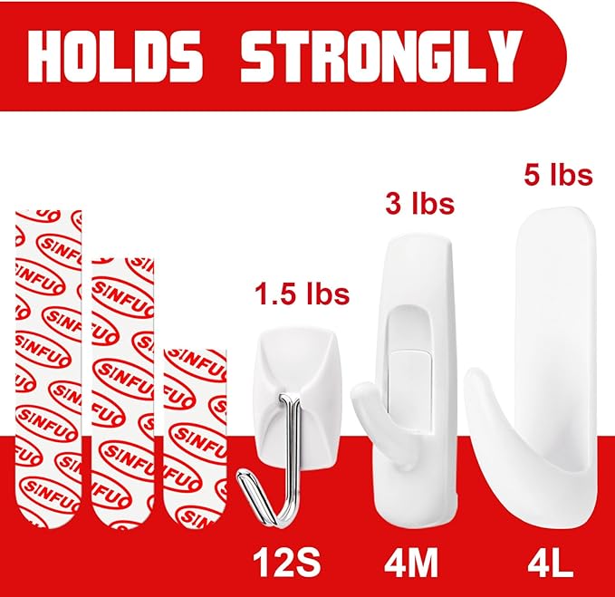 20 Hooks for Hanging Variety Pack,Adhesive Wall Hooks Heavy Duty with 20 Stirps,no Damage Large midium Small Sticky Utility Hooks for Outdoor、Tower、Keys