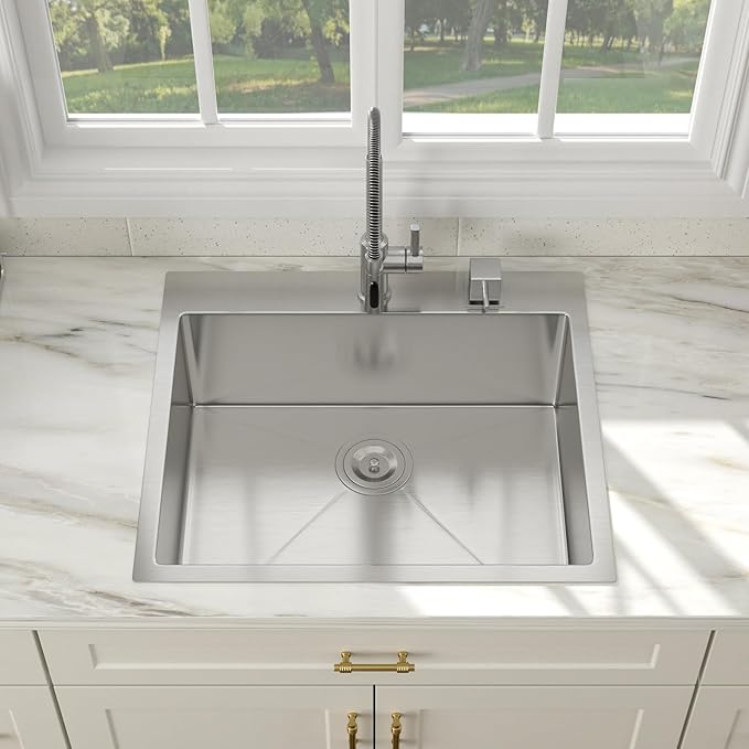 25 x 22 Inch Drop In Kitchen Sink Stainless Steel Single Bowl 25 Inch Drop In RV Laundry Utility Sink Large Deep Handmade Topmount Sinks 25"x22"x9"