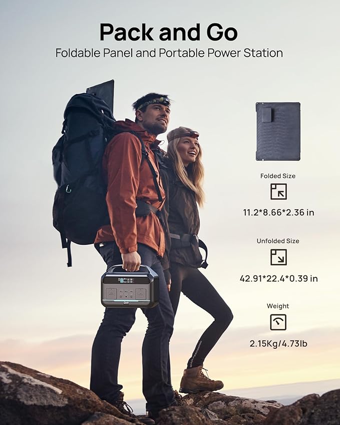 Solar Generator 600W (Surge 1200W), Portable Power Station with 100W Solar Panel, 576Wh (180,000mAh) LFP Battery with AC & DC Outlets, 1 Hour Fast Charging for Home & Emergency, Camping, CPAP