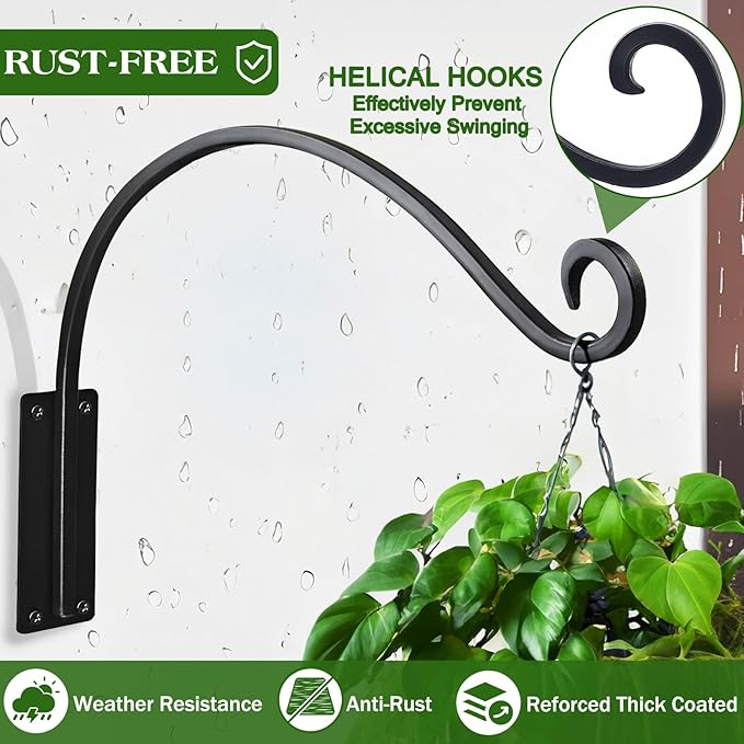 16 Inch Plant Hangers Outdoor 2 Pack,Plant Hanging Hook Bracket for Bird Feeder Hanger,Hanging Plant Hooks for Outside Baskets Lanterns Wind Chimes Outdoor Indoor