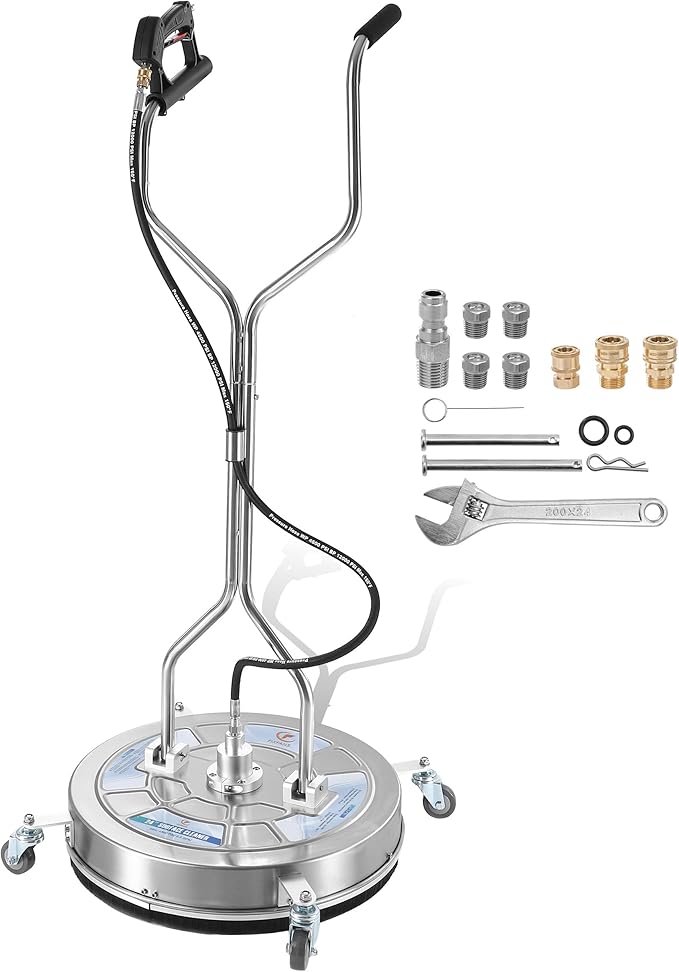 24" Pressure Washer Surface Cleaner with Dual Handle, 4 Wheels, Stainless Steel Power Wash Surface Cleaner Attachment, 4500 PSI Pressure Washer Accessory for Driveway Sidewalk Patio Cleaning