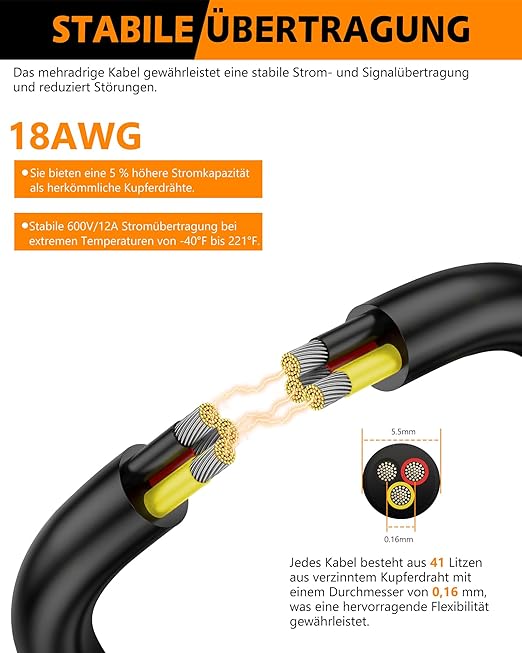 18 AWG 3 Conductor Stranded PVC Electrical Wire - 82.02FT, Oxygen-Free Tinned Copper Core, 12V/24V Low Voltage Flexible Cable for Automotive/Marine LED Strips, Solar Lighting, RV Wiring
