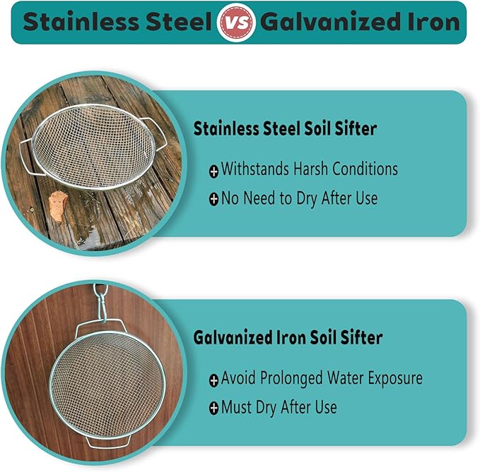 Stainless Steel Soil Sifter for 5 Gallon Bucket, 1/4 inch Mesh Garden Screen for Dirt, Sand, Compost with Heavy Duty Handles (1/4 inch)