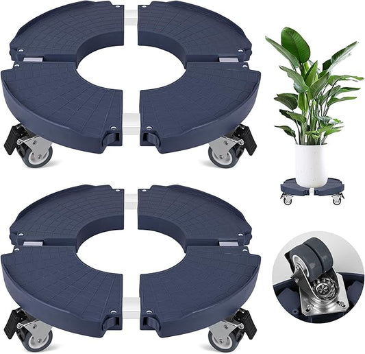 2 Pack Plant Caddy Stands with 360° Wheels Adjustable 15-22 Inch Rolling Plant Stands Heavy Duty Large Plant Carts Dolly with Casters 440lbs Capacity for Large Planter, Garden Pot, Flower Pot, Blue