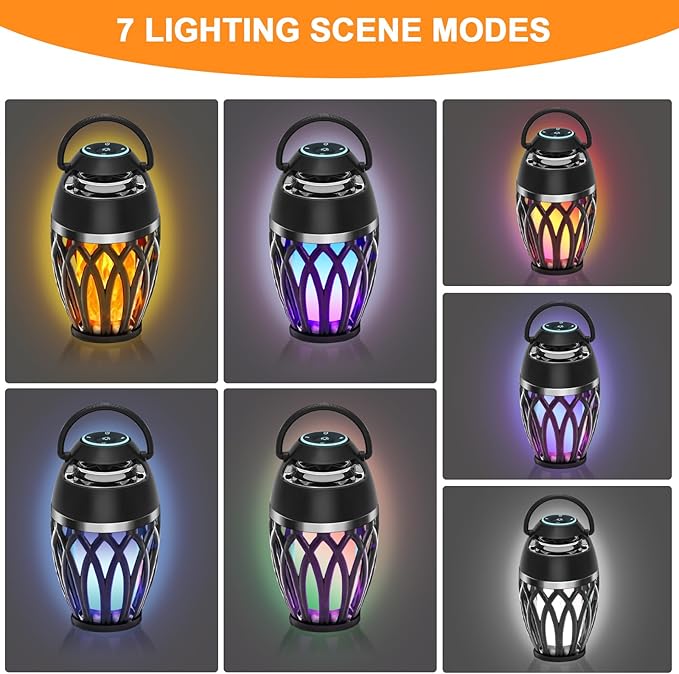 Outdoor Speakers with Colorful Lights, Mens Gifts for Birthday, Portable Bluetooth Speaker, HD Stereo Sound, Torch Atmosphere Speaker Waterproof for Patio/Pool/Camping Cool Gadgets 2 Pack