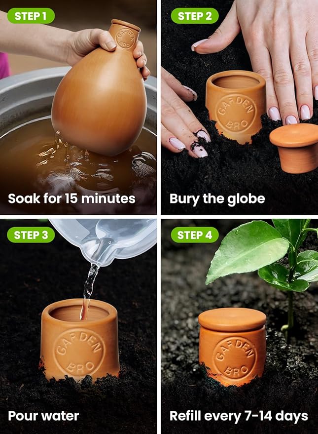2pc Olla Pots For Garden Terracotta Watering Pots - 32oz XL Garden Olla Watering System For Raised Beds & Outdoor Plants - Covers 14 Sq Ft Irrigation Area, Water Plants While On Vacation [2pc XL 32oz]