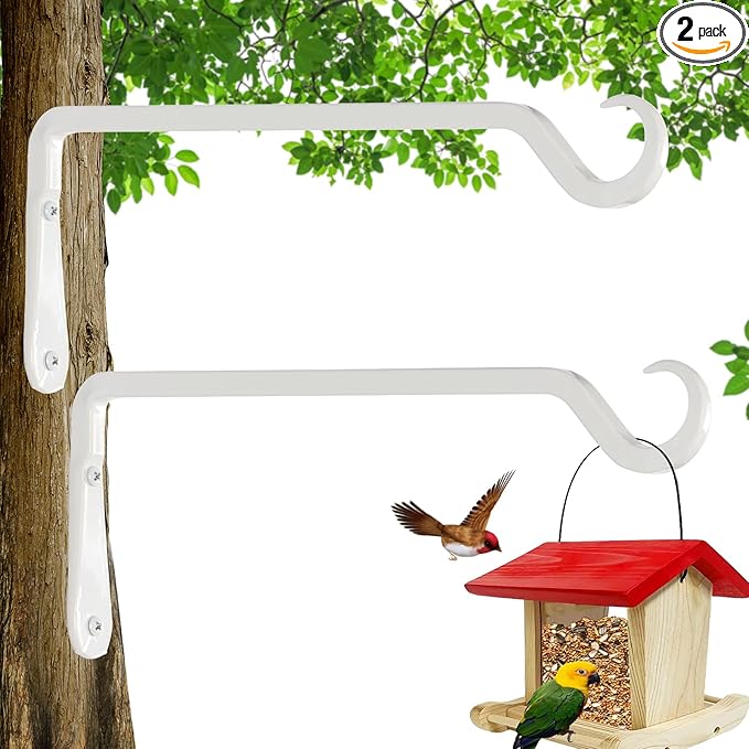 12" Plant Hangers 2-Pack - Heavy Duty Rust-Resistant Steel Hooks for Bird Feeders, Indoor/Outdoor Plants & Wall Decor, White